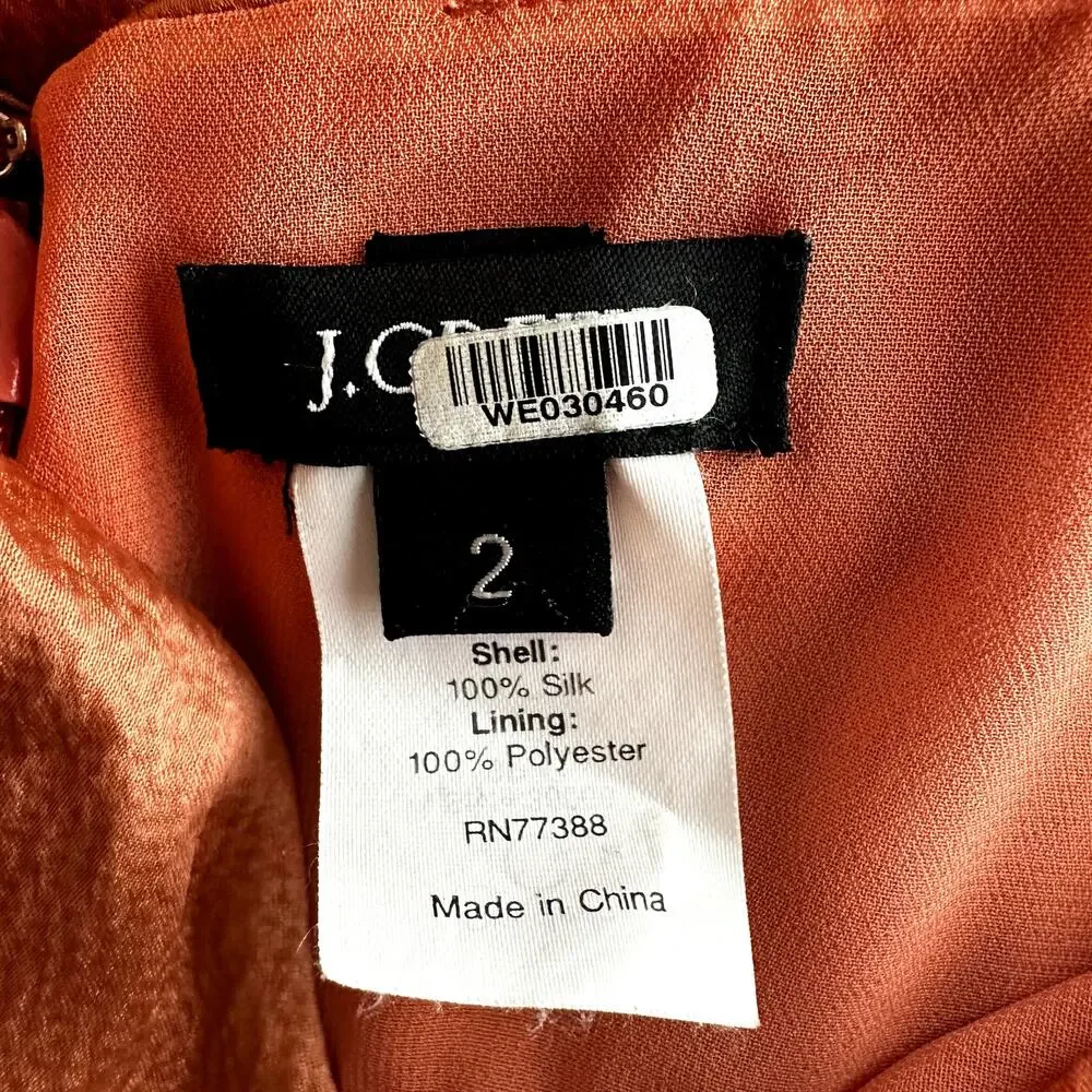 J.Crew Silk Serenade Dress Bodice Mini Lined Deep V Neck Casual Orange Rust 2